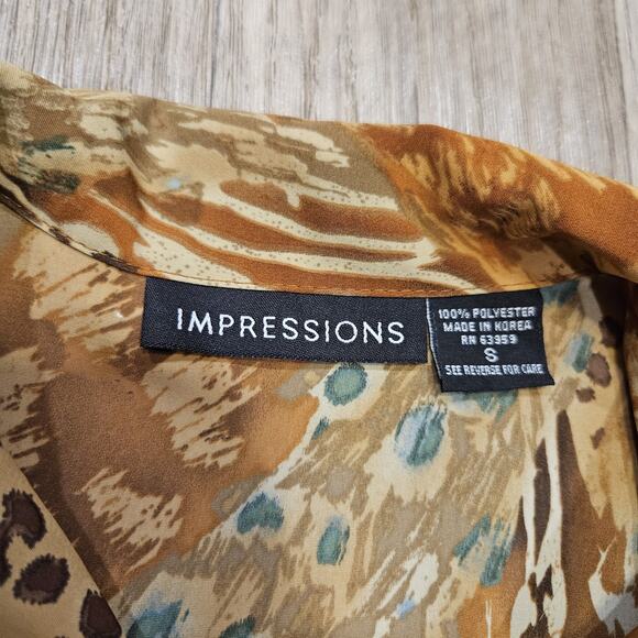 Vtg Impressions Leopard Cheetah Print Blouse Womens S Oversized Y2K 90s Boho - Picture 7 of 9